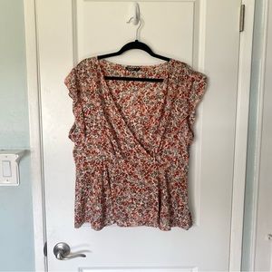 Shein Curve 1XL Women’s Draped  V Neck Flowy Short Sleeve Floral Blouse, NWOT